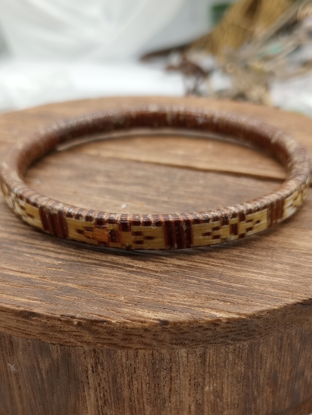 Woven Brown and Cream Bangle Bracelet B1010